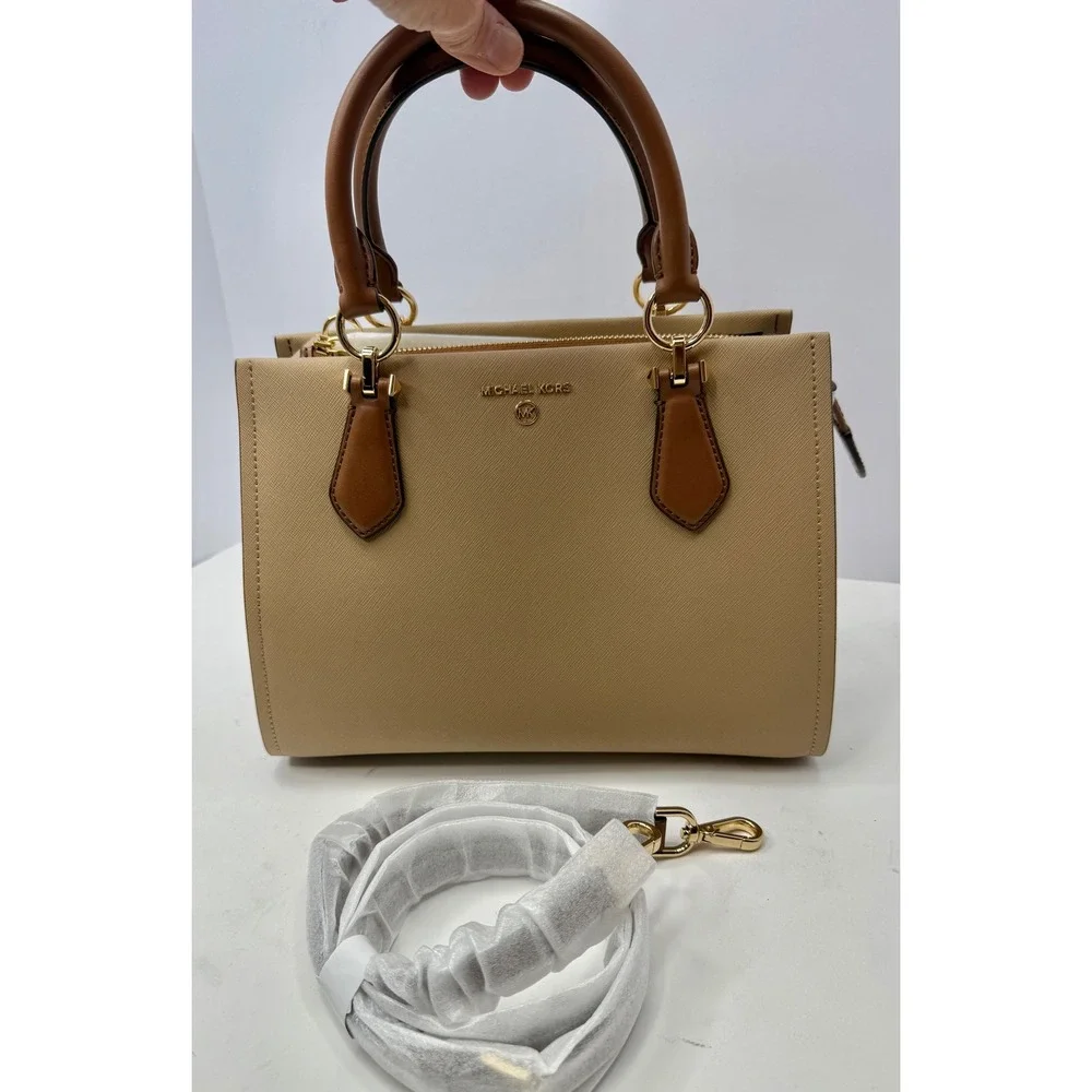 Michael Kors Marilyn Medium Satchel Camel Multi Leather Top Handle Bag - Picture 1 of 15